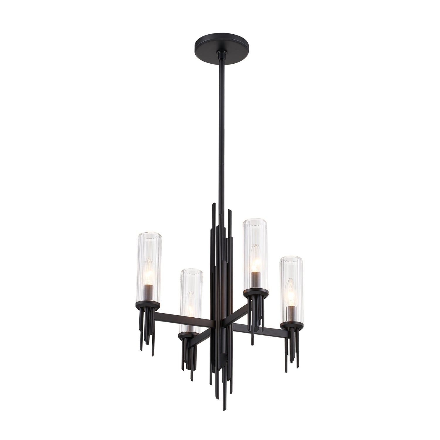 Alora - CH335418MBCR - Four Light Chandelier - Torres - Clear Ribbed Glass/Matte Black