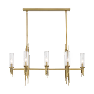 Alora - LP335838VBCR - Eight Light Pendant - Torres - Ribbed Glass/Vintage Brass