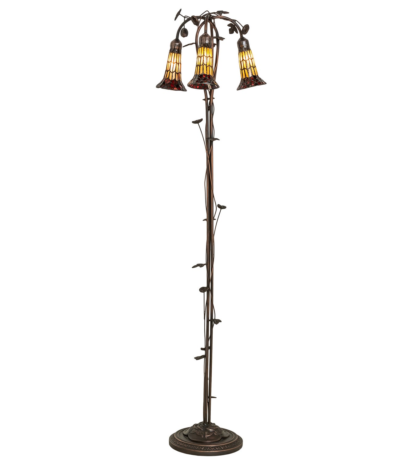 Meyda Tiffany - 255133 - Three Light Floor Lamp - Stained Glass Pond Lily - Mahogany Bronze