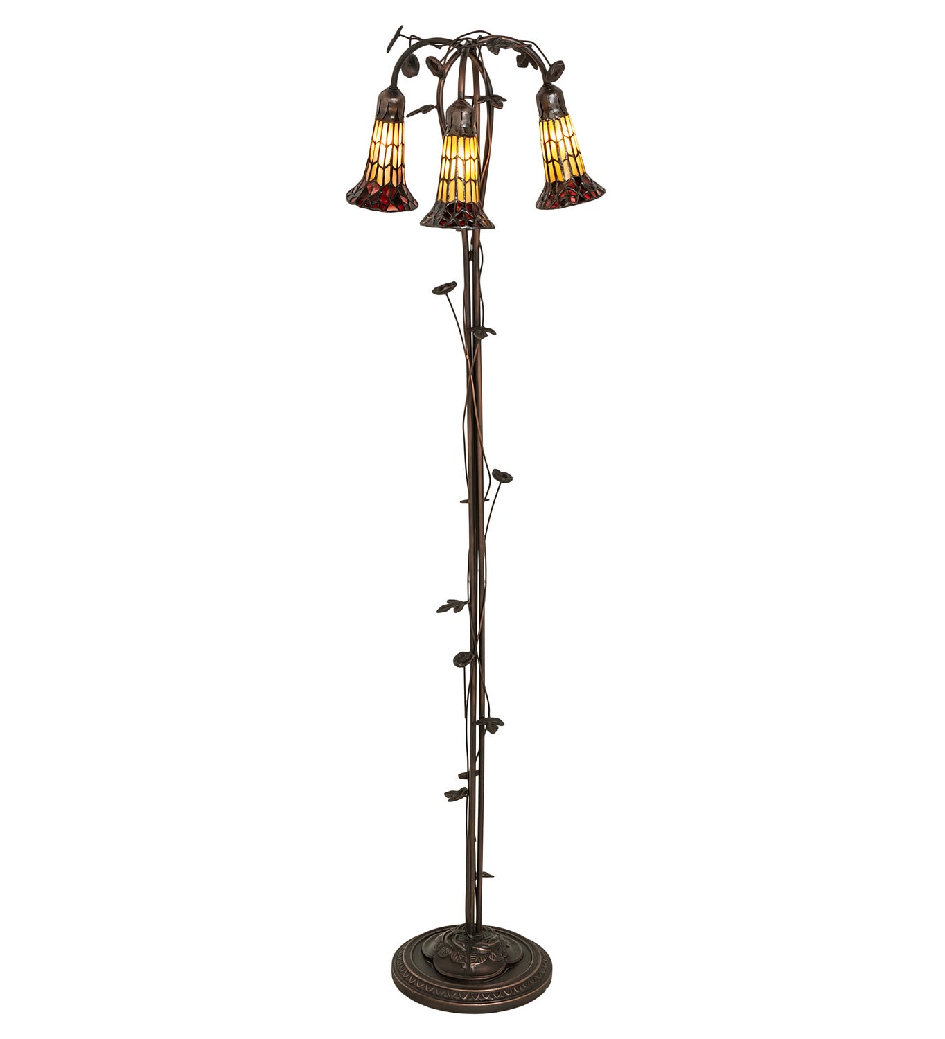 Meyda Tiffany - 255133 - Three Light Floor Lamp - Stained Glass Pond Lily - Mahogany Bronze