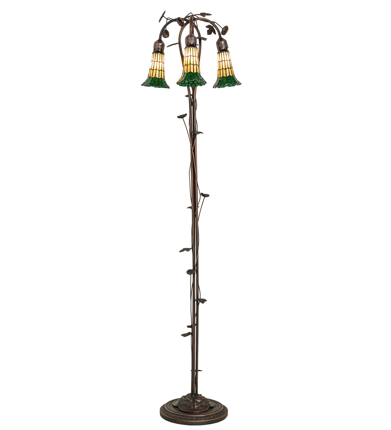 Meyda Tiffany - 255134 - Three Light Floor Lamp - Stained Glass Pond Lily - Mahogany Bronze