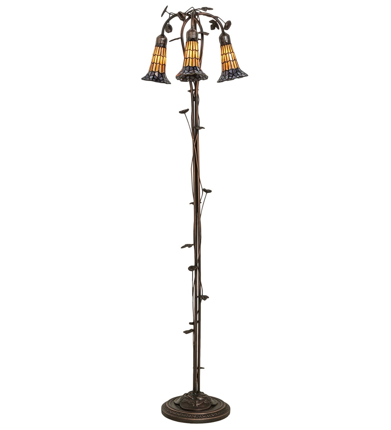 Meyda Tiffany - 255135 - Three Light Floor Lamp - Stained Glass Pond Lily - Mahogany Bronze