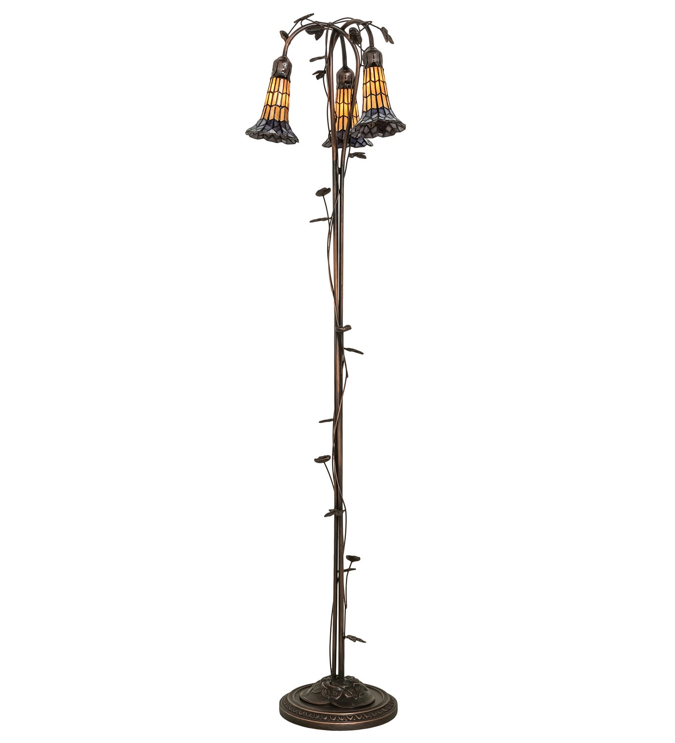 Meyda Tiffany - 255135 - Three Light Floor Lamp - Stained Glass Pond Lily - Mahogany Bronze