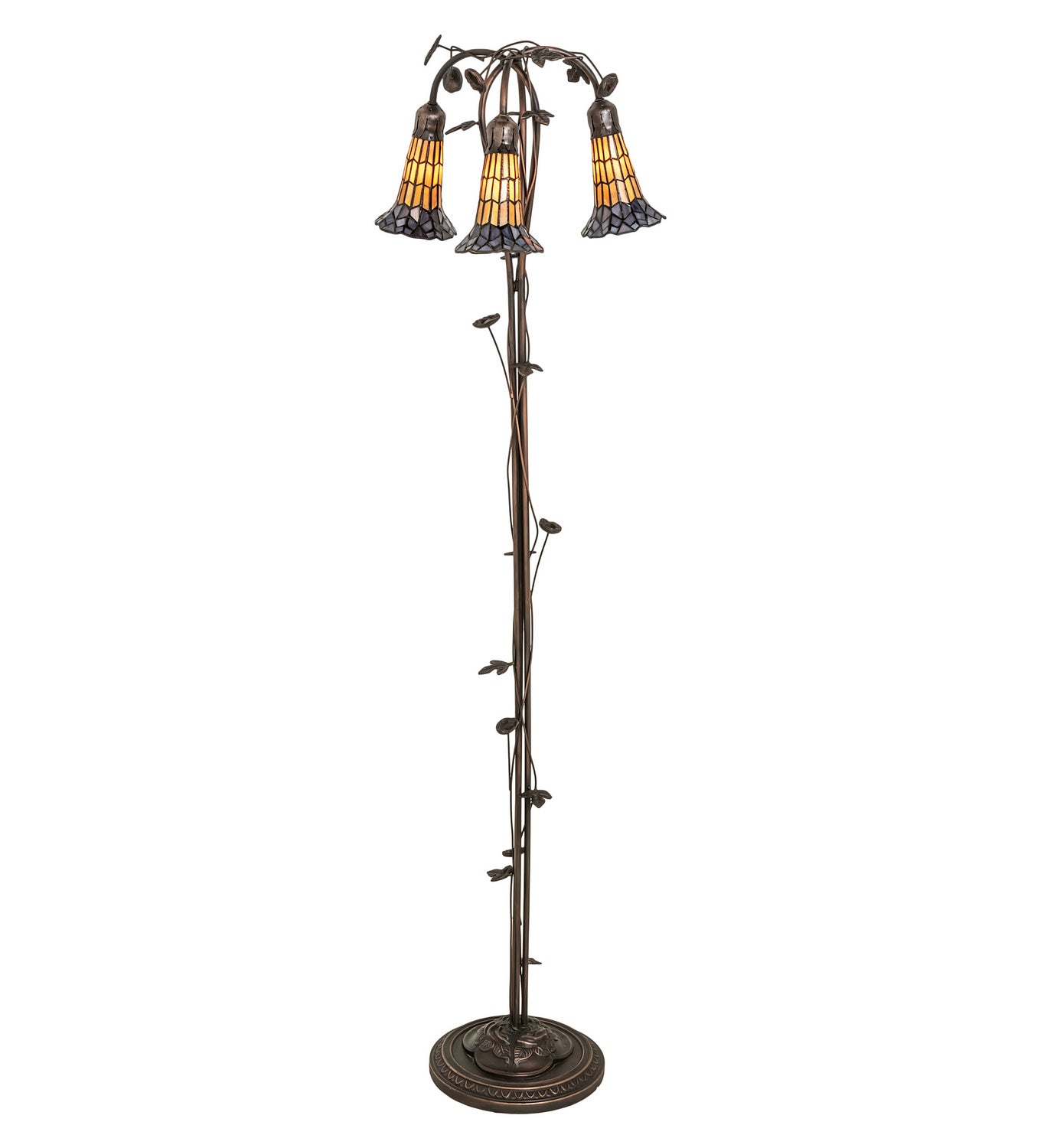 Meyda Tiffany - 255135 - Three Light Floor Lamp - Stained Glass Pond Lily - Mahogany Bronze