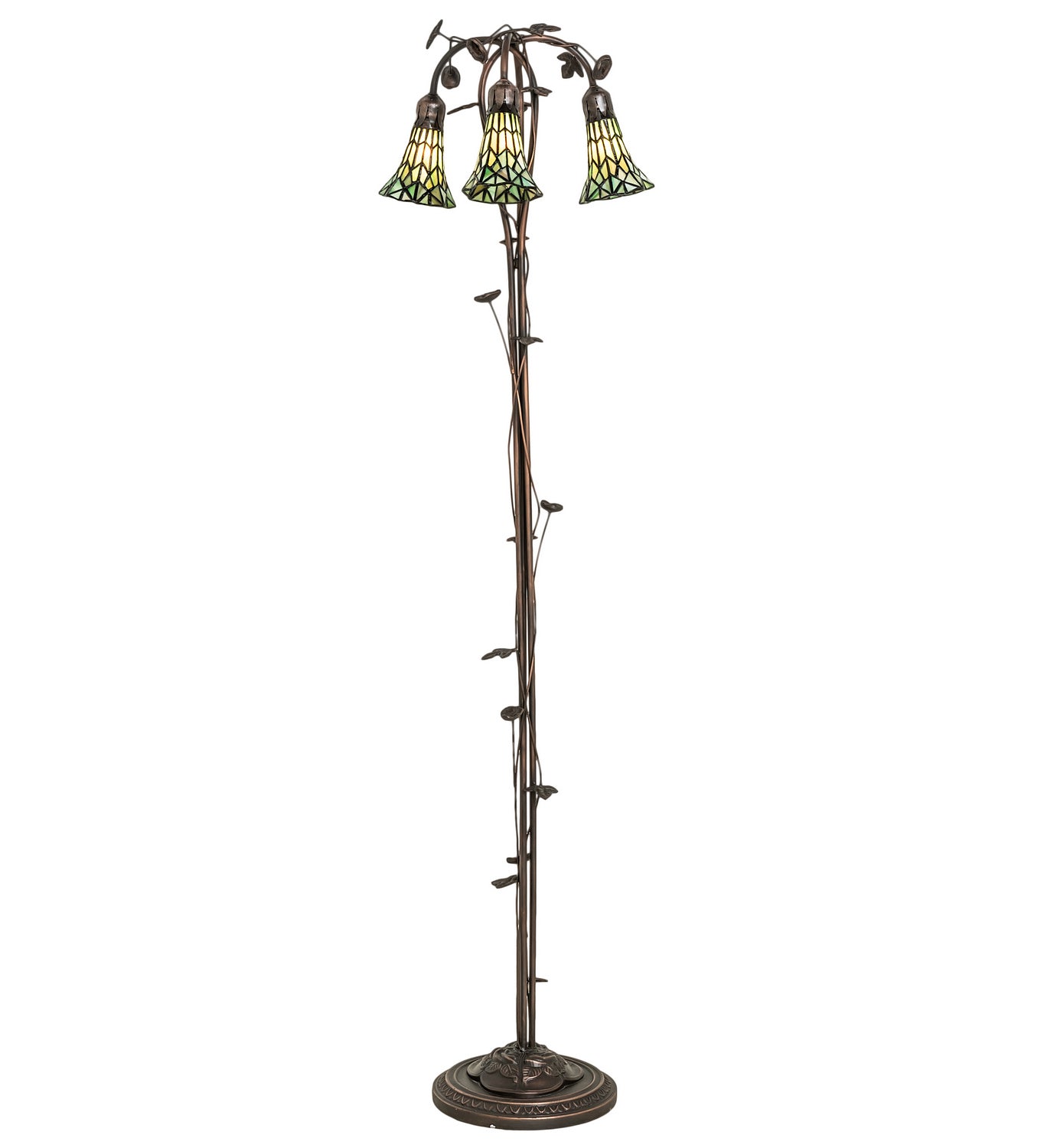 Meyda Tiffany - 255136 - Three Light Floor Lamp - Stained Glass Pond Lily - Mahogany Bronze