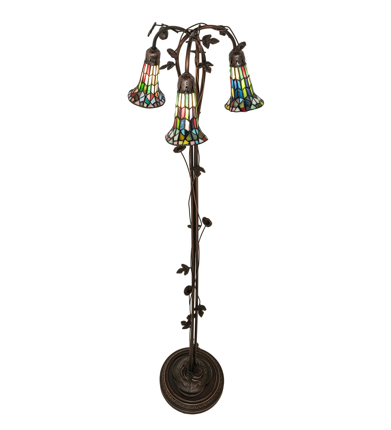 Meyda Tiffany - 255141 - Three Light Floor Lamp - Stained Glass Pond Lily - Mahogany Bronze