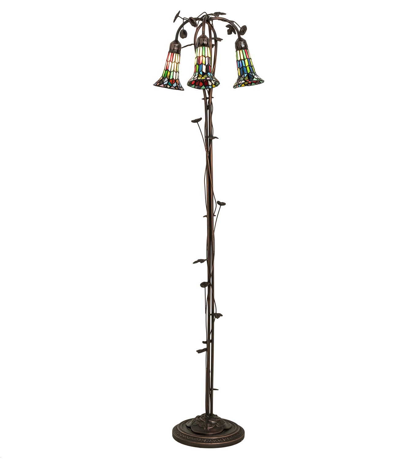 Meyda Tiffany - 255141 - Three Light Floor Lamp - Stained Glass Pond Lily - Mahogany Bronze