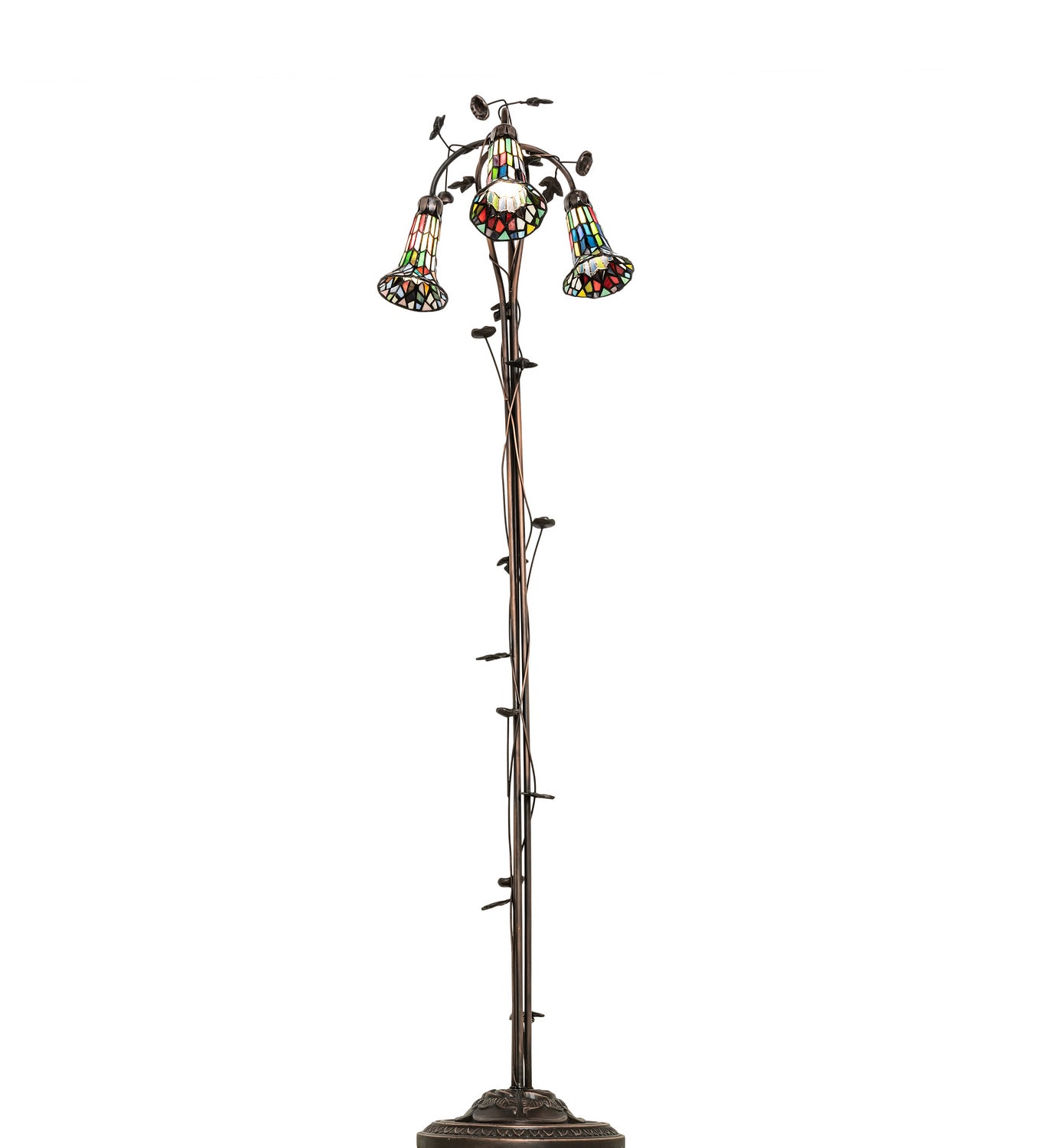 Meyda Tiffany - 255141 - Three Light Floor Lamp - Stained Glass Pond Lily - Mahogany Bronze