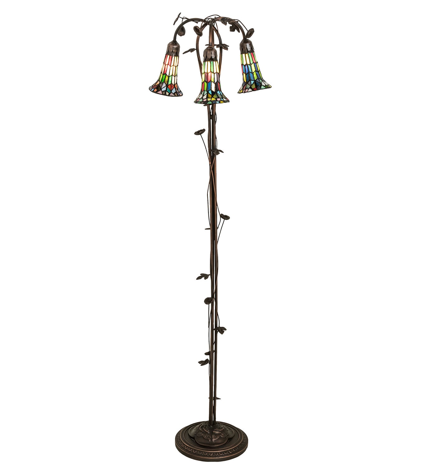 Meyda Tiffany - 255141 - Three Light Floor Lamp - Stained Glass Pond Lily - Mahogany Bronze