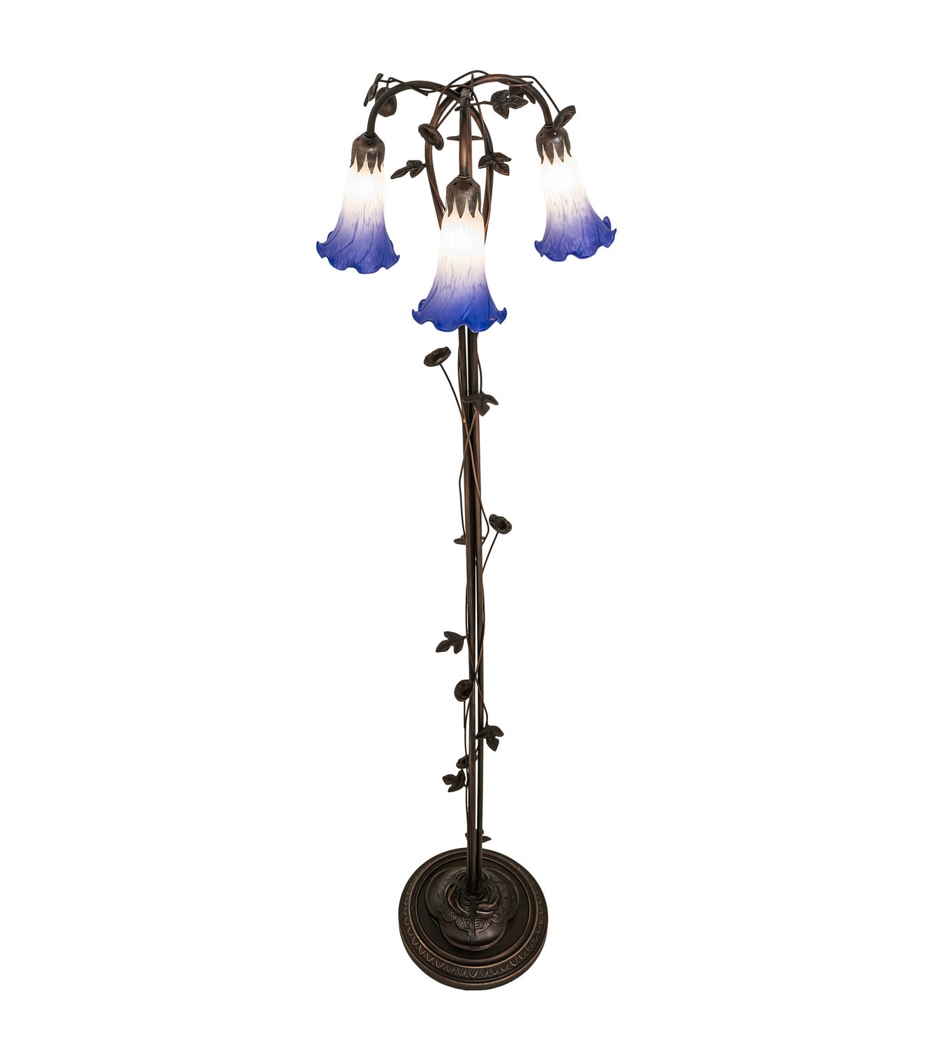 Meyda Tiffany - 255142 - Three Light Floor Lamp - Blue/White Pond Lily - Mahogany Bronze