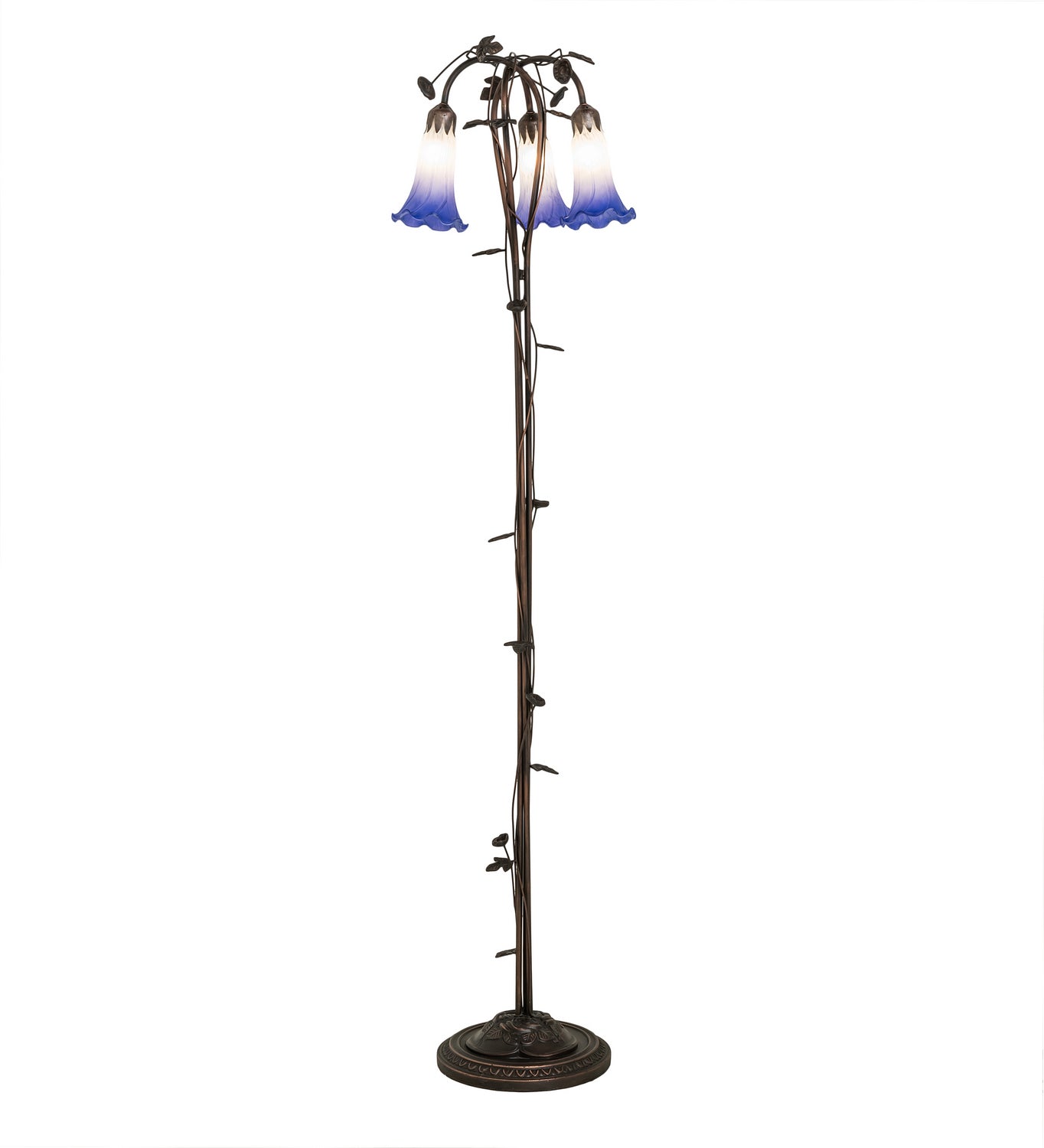 Meyda Tiffany - 255142 - Three Light Floor Lamp - Blue/White Pond Lily - Mahogany Bronze