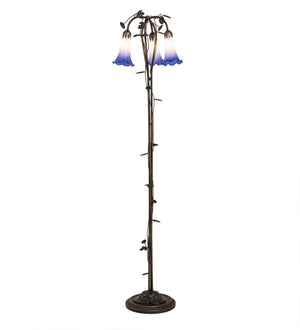 Meyda Tiffany - 255142 - Three Light Floor Lamp - Blue/White Pond Lily - Mahogany Bronze