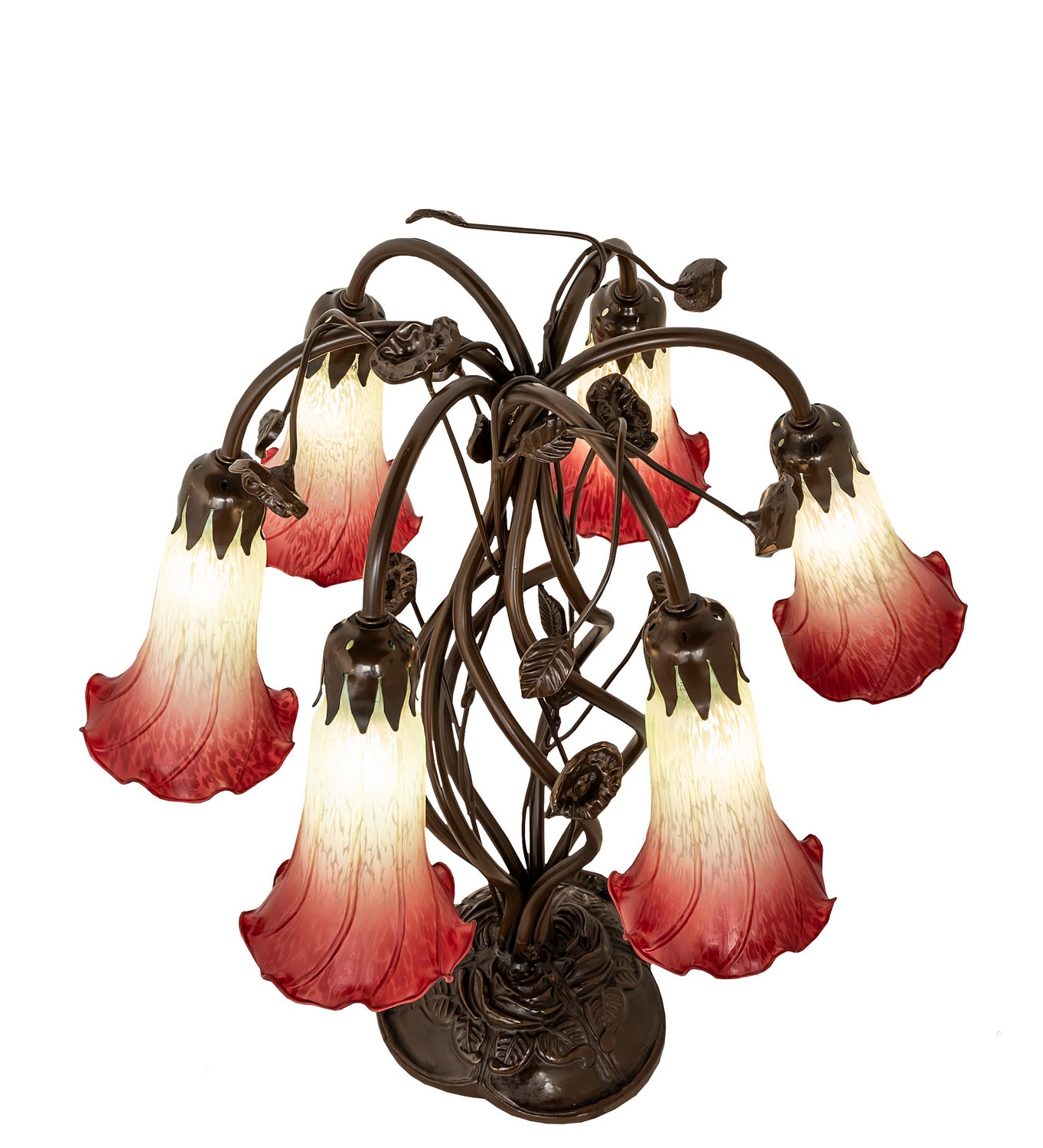 Meyda Tiffany - 255799 - Six Light Table Lamp - Seafoam/Cranberry - Mahogany Bronze