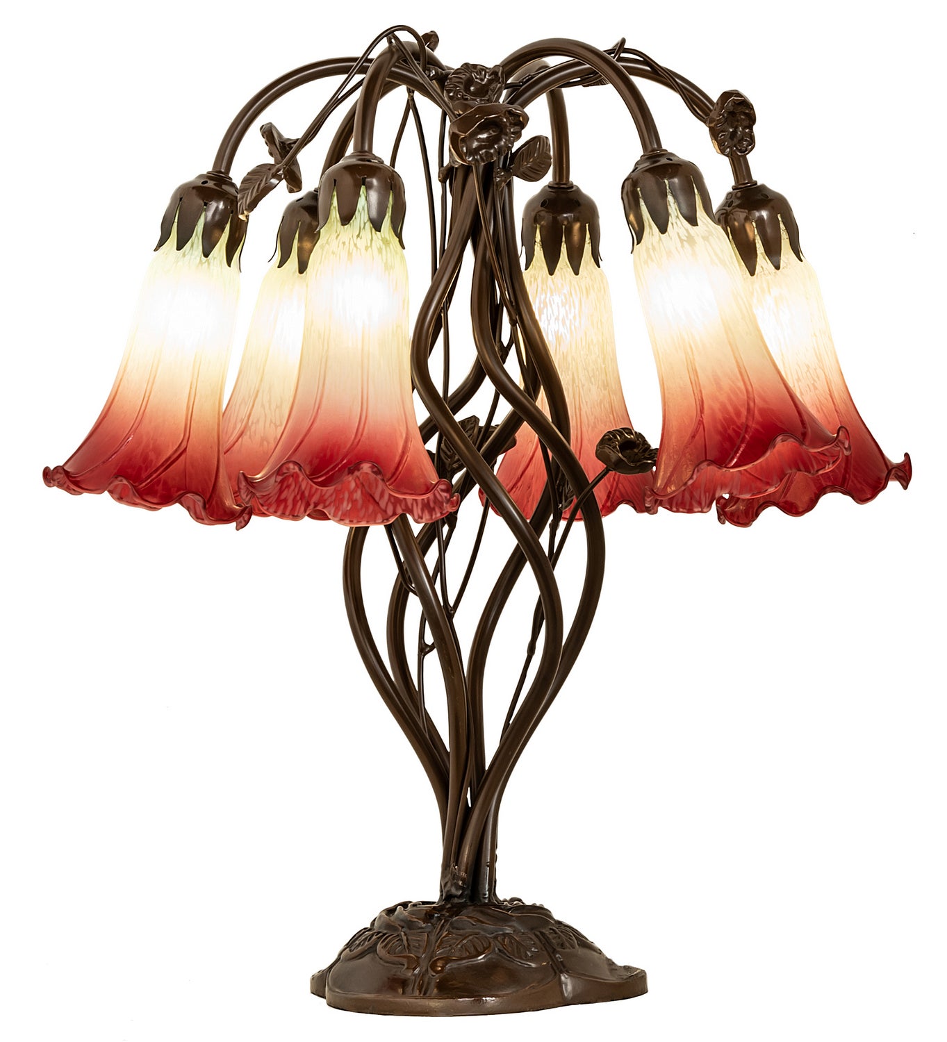 Meyda Tiffany - 255799 - Six Light Table Lamp - Seafoam/Cranberry - Mahogany Bronze