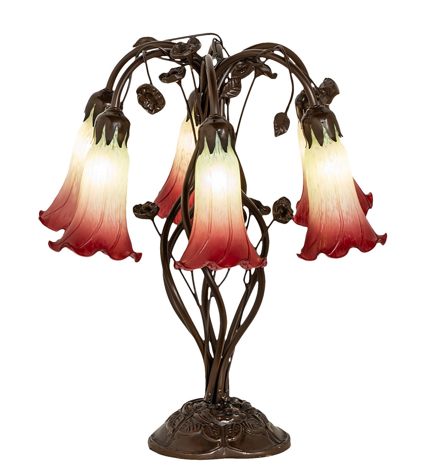 Meyda Tiffany - 255799 - Six Light Table Lamp - Seafoam/Cranberry - Mahogany Bronze