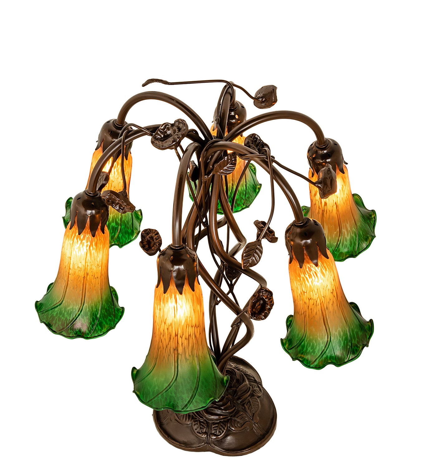 Meyda Tiffany - 255800 - Six Light Table Lamp - Amber/Green - Mahogany Bronze