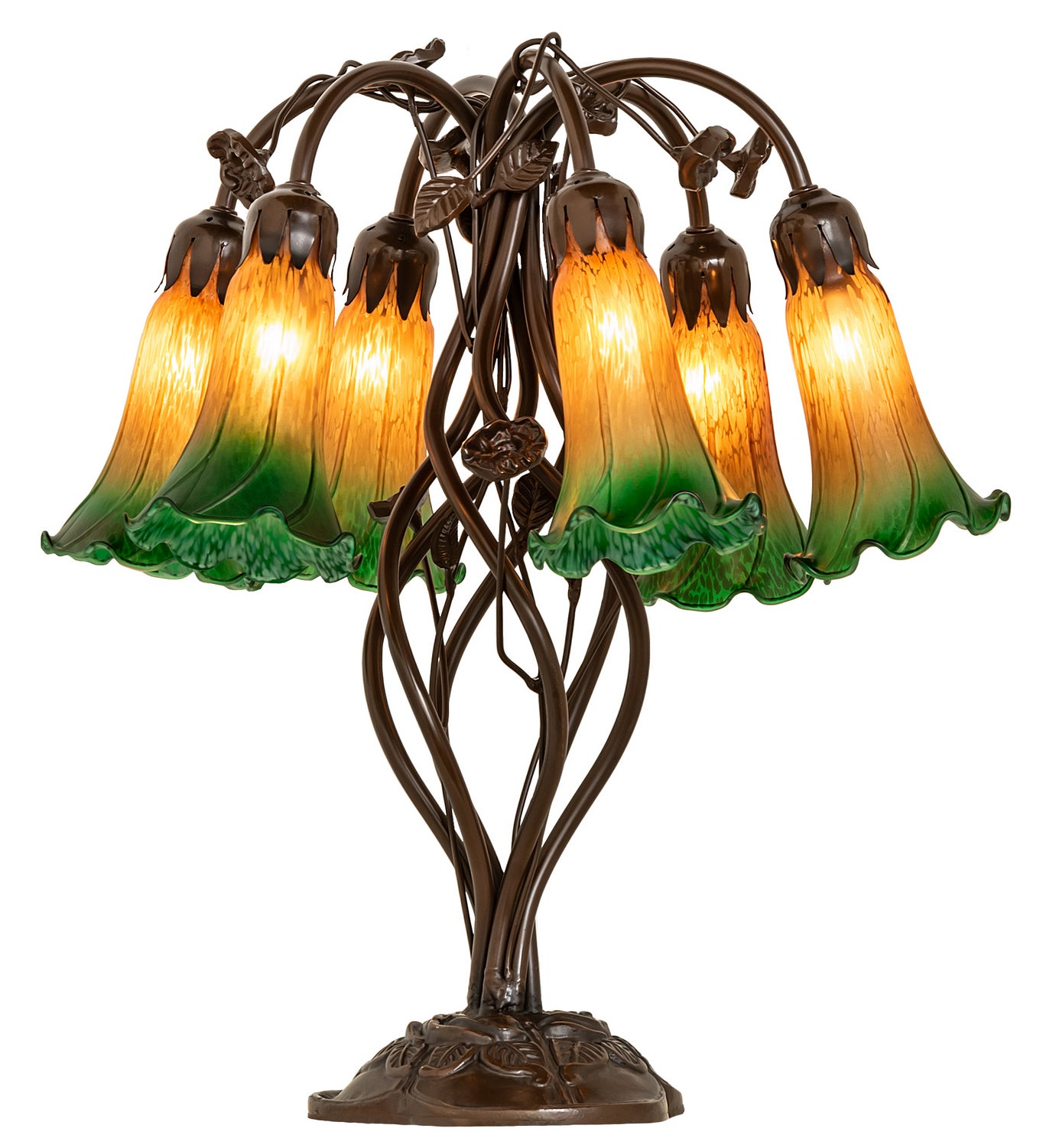 Meyda Tiffany - 255800 - Six Light Table Lamp - Amber/Green - Mahogany Bronze