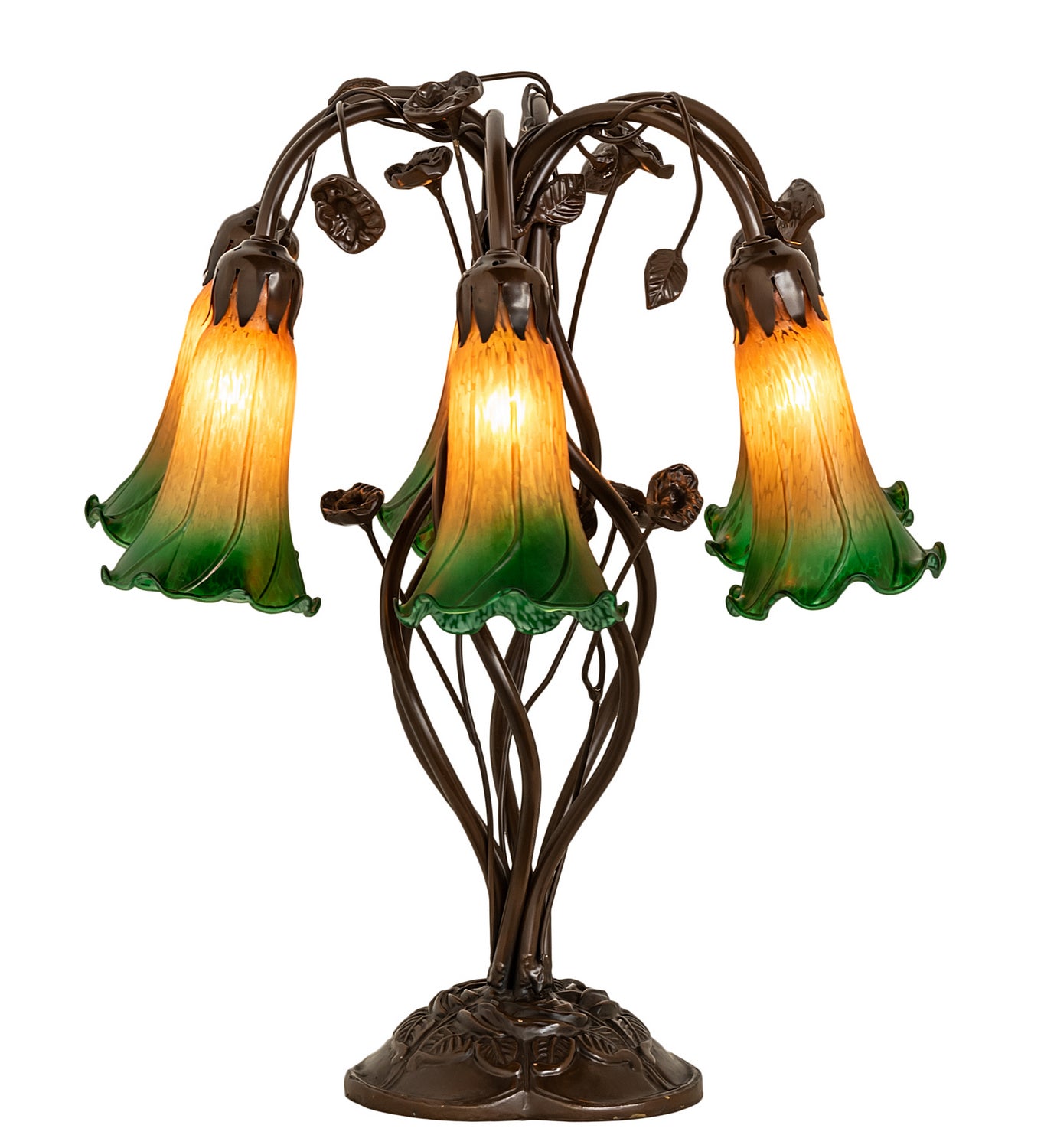 Meyda Tiffany - 255800 - Six Light Table Lamp - Amber/Green - Mahogany Bronze