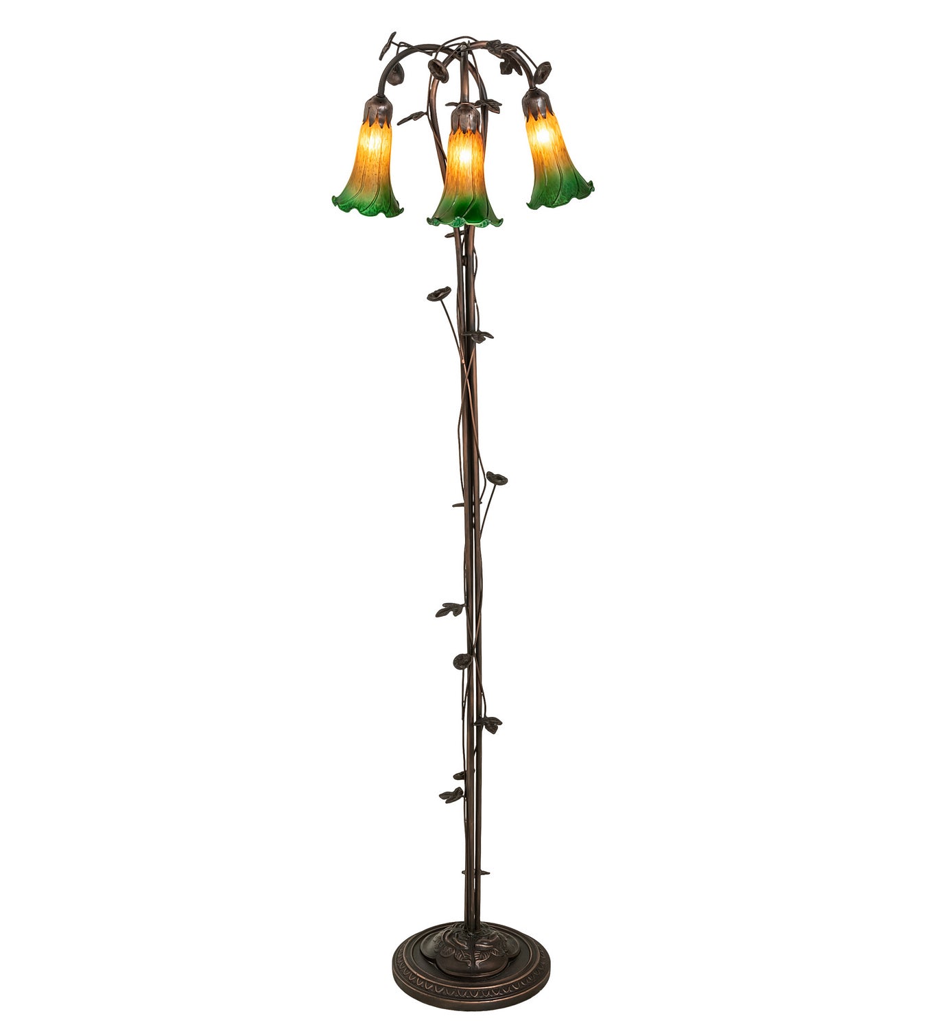 Meyda Tiffany - 36973 - Three Light Floor Lamp - Amber/Green - Mahogany Bronze