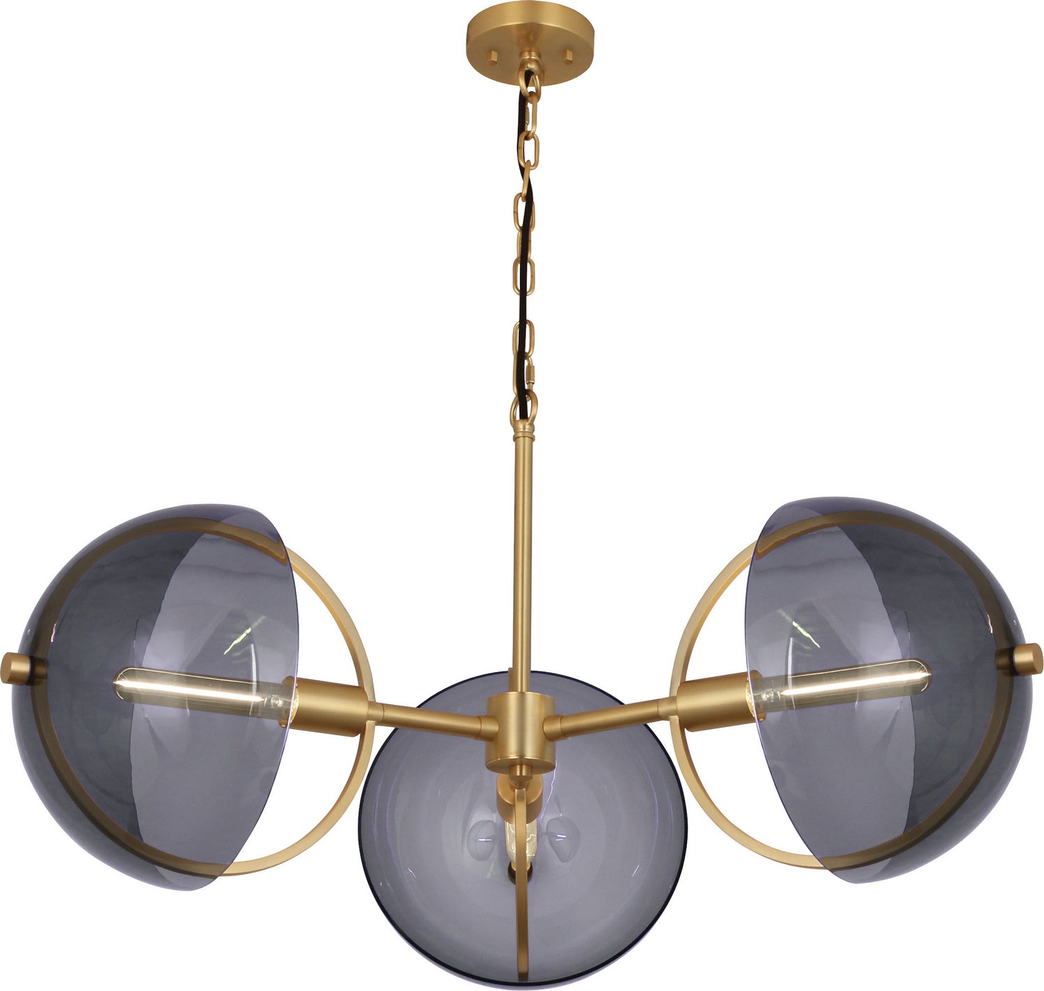 Robert Abbey - 603 - Three Light Chandelier - Mavisten Edition Copernica - Lacquered Burnished Brass w/Smoked Glass Shade