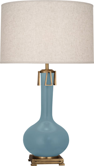 Robert Abbey - MOB92 - One Light Table Lamp - Athena - Matte Steel Blue Glazed Ceramic w/Aged Brass