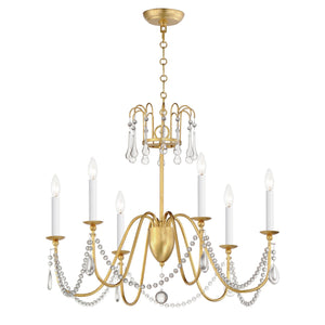 Maxim - 12166GL/CRY - Six Light Chandelier - Plumette - Gold Leaf