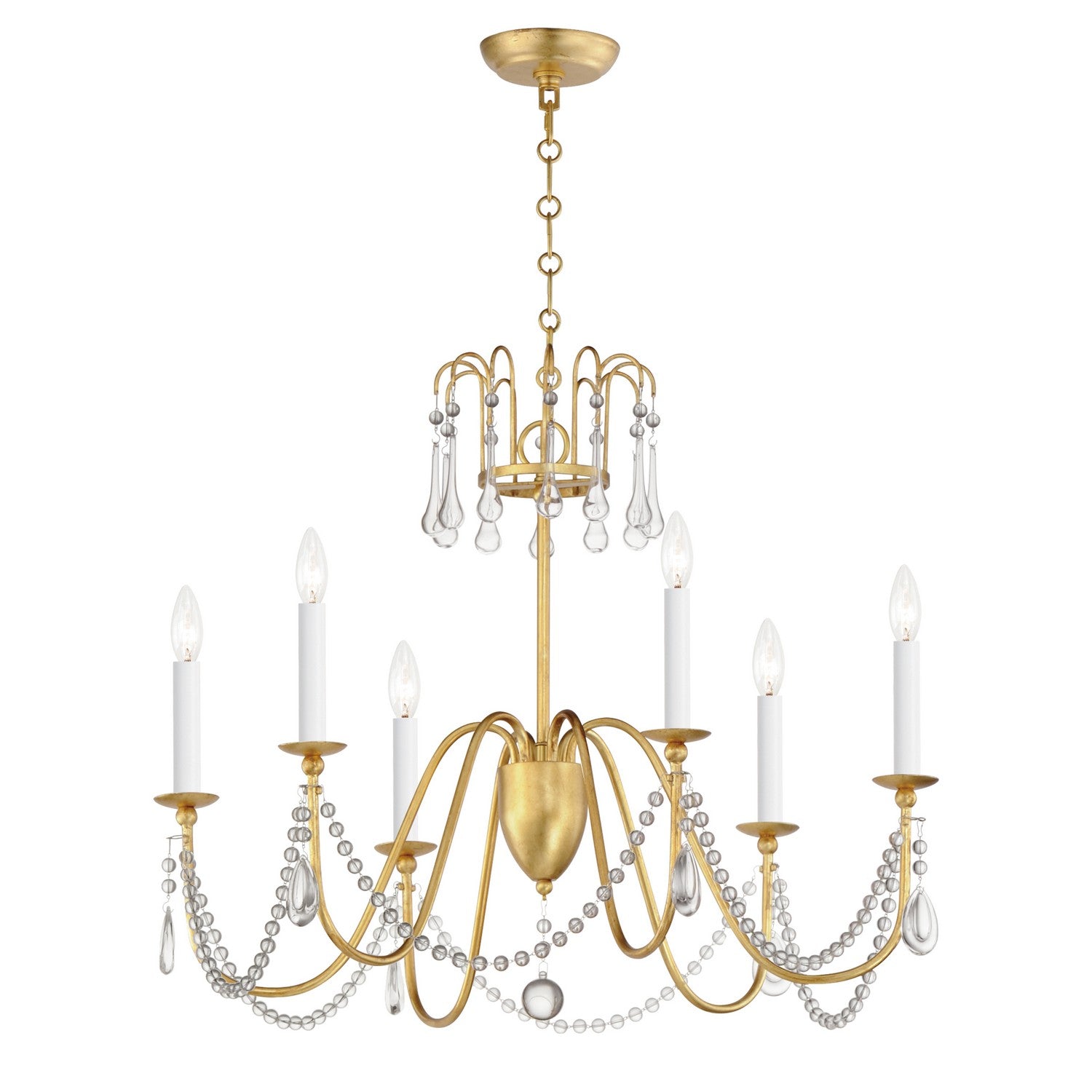 Maxim - 12166GL/CRY - Six Light Chandelier - Plumette - Gold Leaf