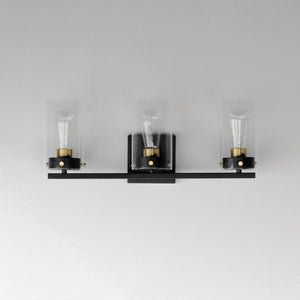 Maxim - 12403CLBKSBR - Three Light Bath Vanity - Pinn - Black / Satin Brass