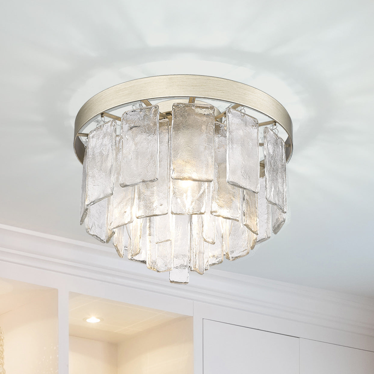 Golden - 1768-FM WG-HWG - Three Light Flush Mount - Ciara WG - White Gold