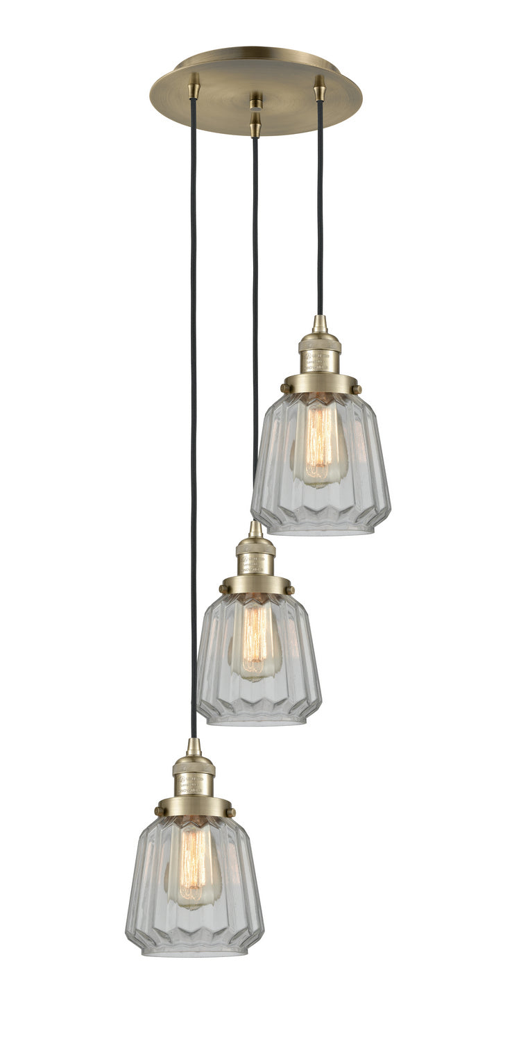 Innovations - 113F-3P-AB-G142 - Three Light Pendant - Franklin Restoration - Antique Brass