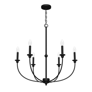 Hunter - 19634 - Six Light Chandelier - Southcrest - Matte Black