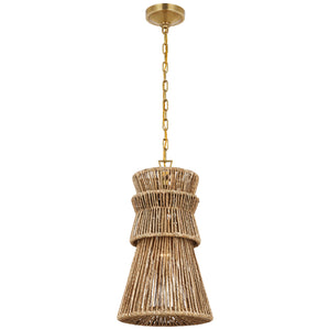 Visual Comfort Signature - CHC 5021AB/NAB - LED Pendant - Antigua - Antique-Burnished Brass and Natural Abaca