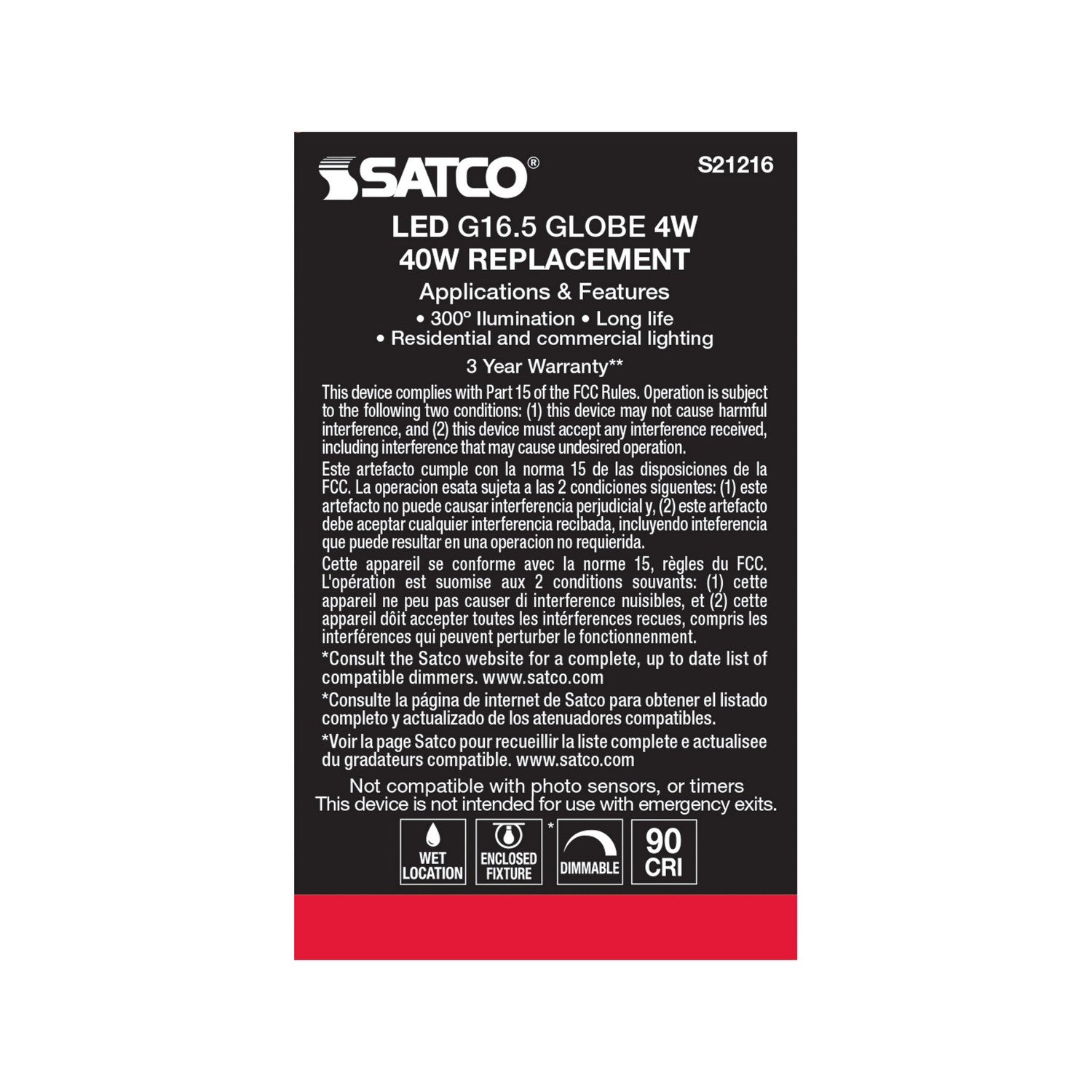 Satco - S21216 - Light Bulb - Clear