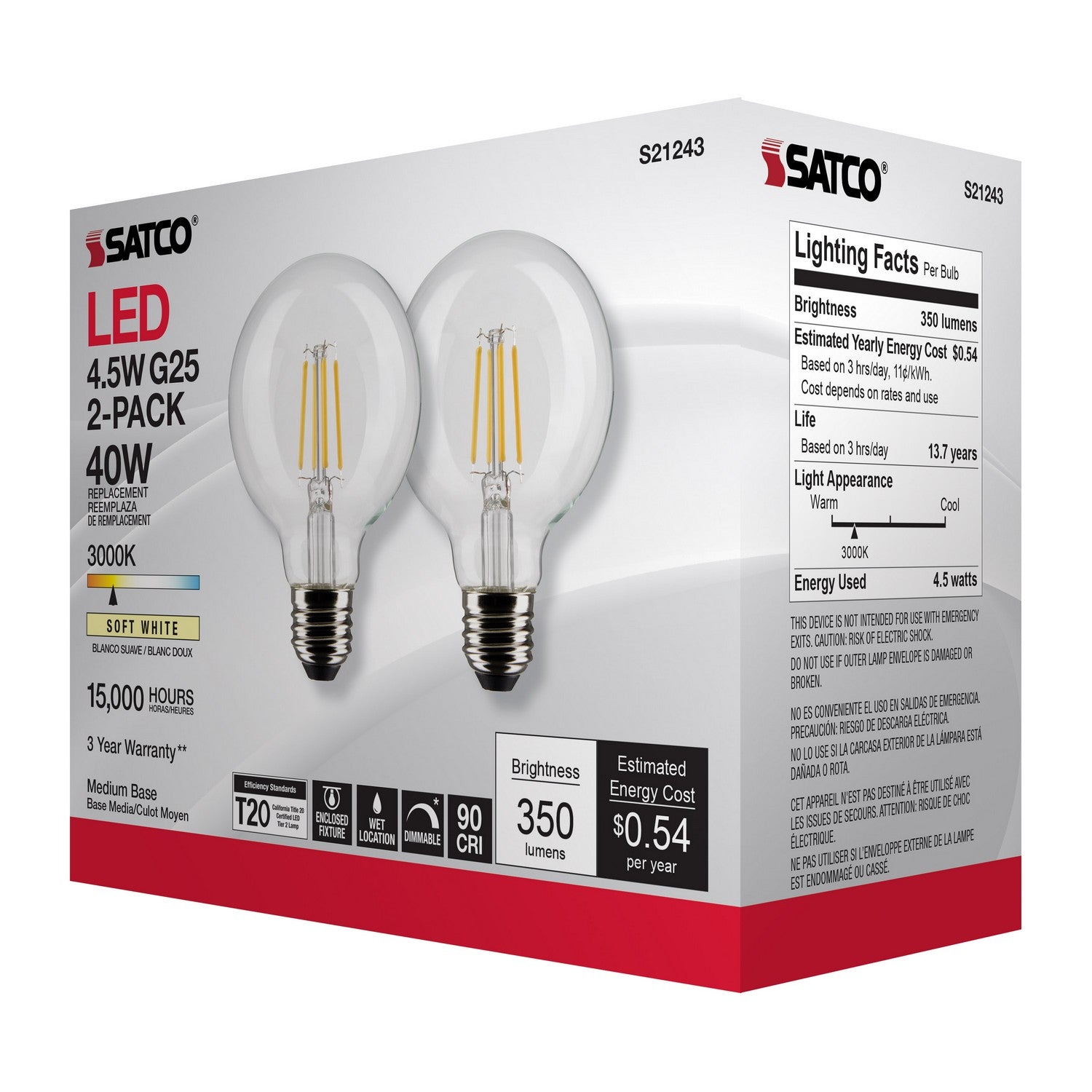 Satco - S21243 - Light Bulb - Clear