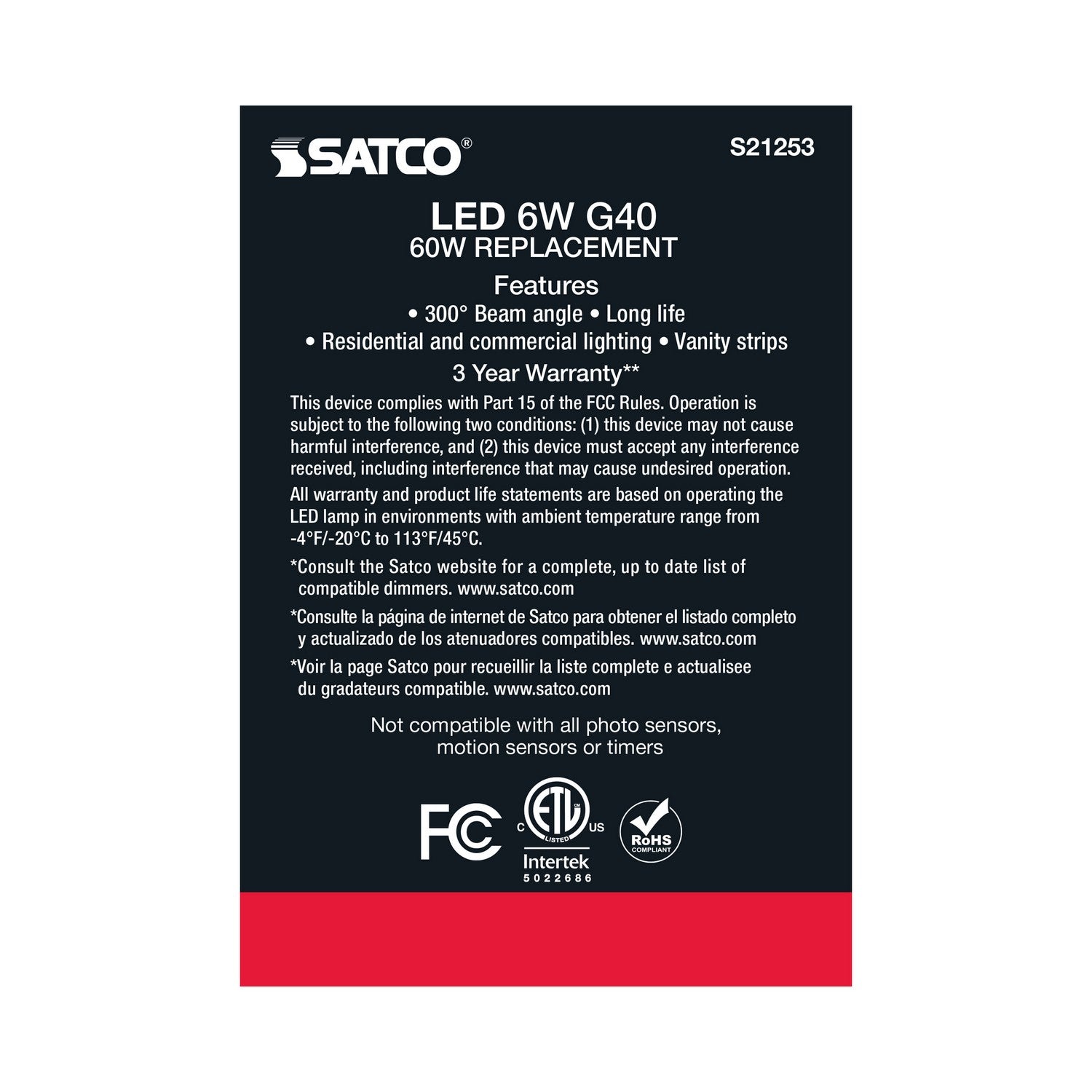 Satco - S21253 - Light Bulb - Clear