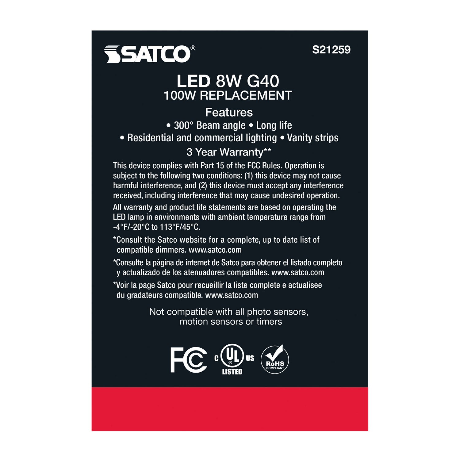 Satco - S21259 - Light Bulb - Clear
