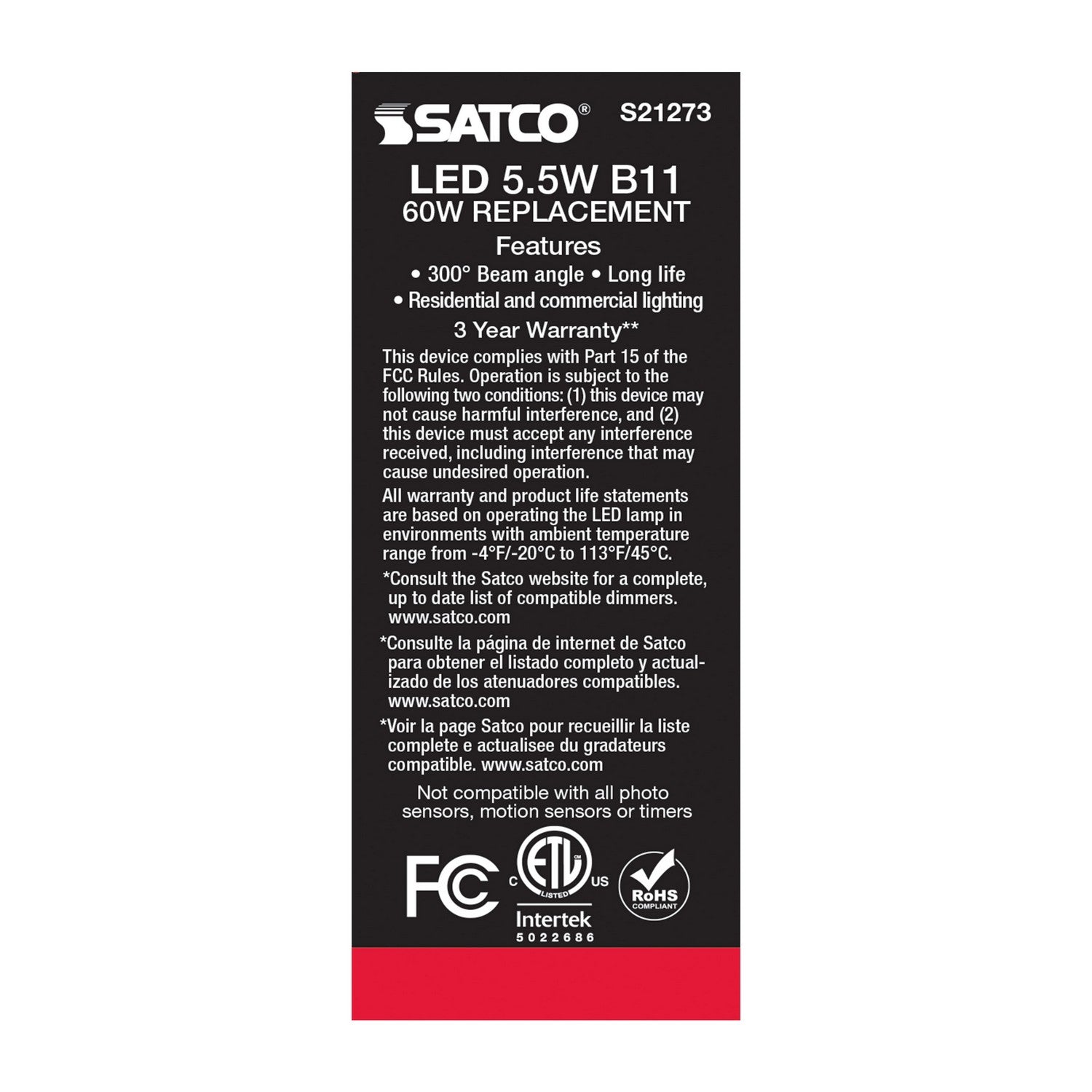 Satco - S21273 - Light Bulb - Clear