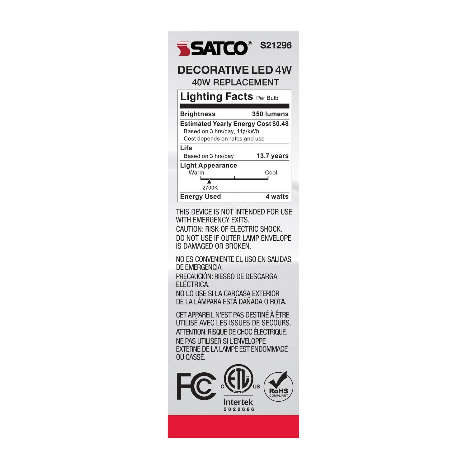 Satco - S21296 - Light Bulb - Clear