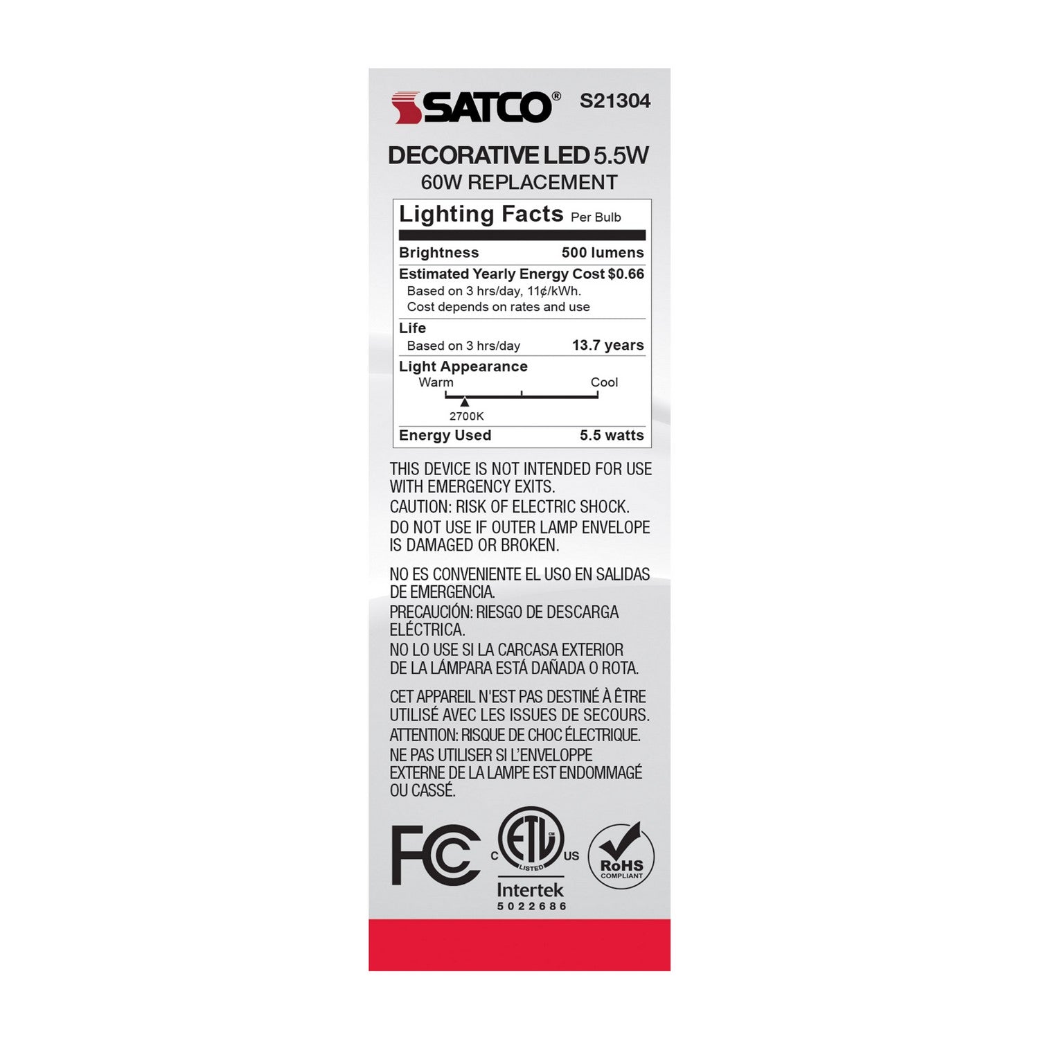 Satco - S21304 - Light Bulb - Clear