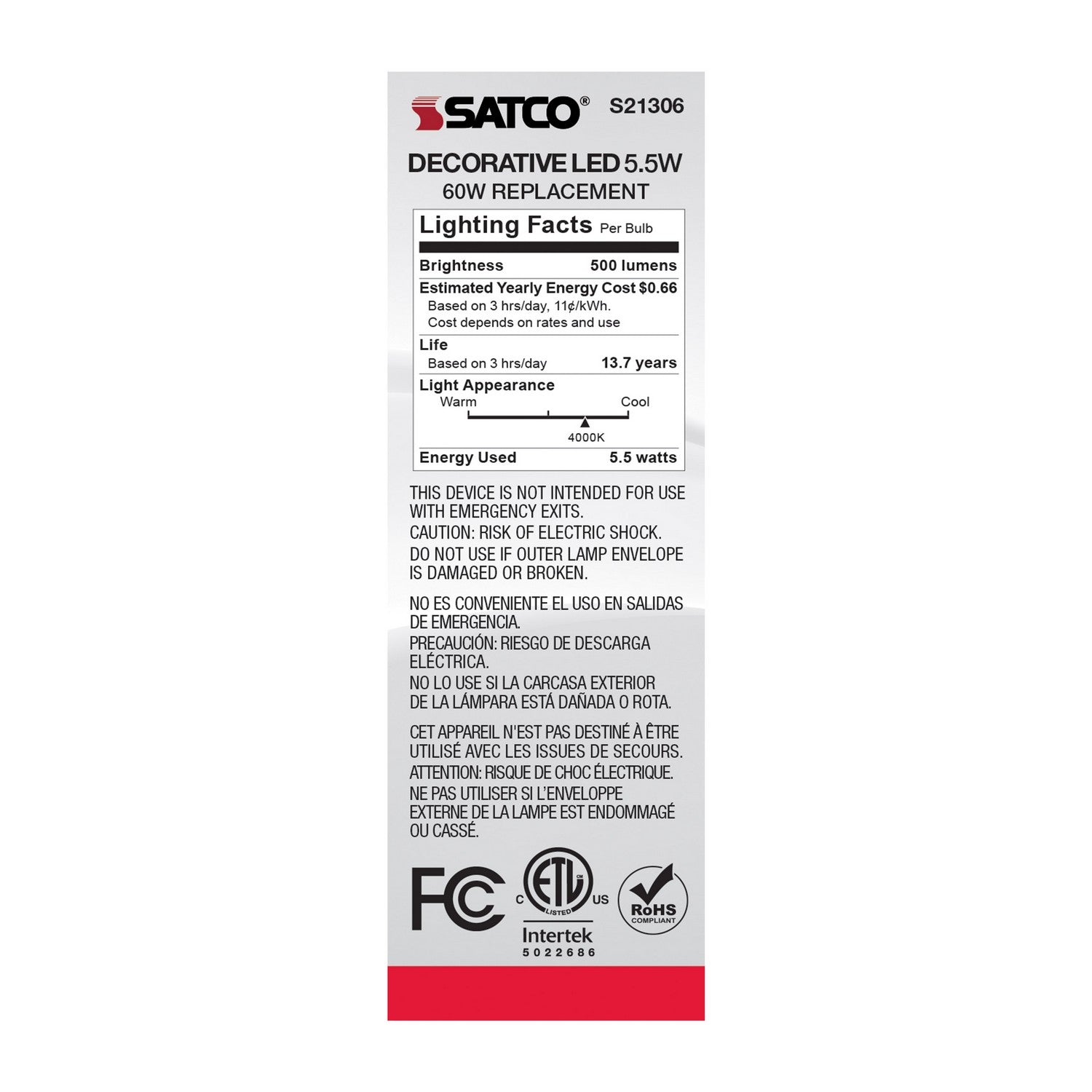 Satco - S21306 - Light Bulb - Clear