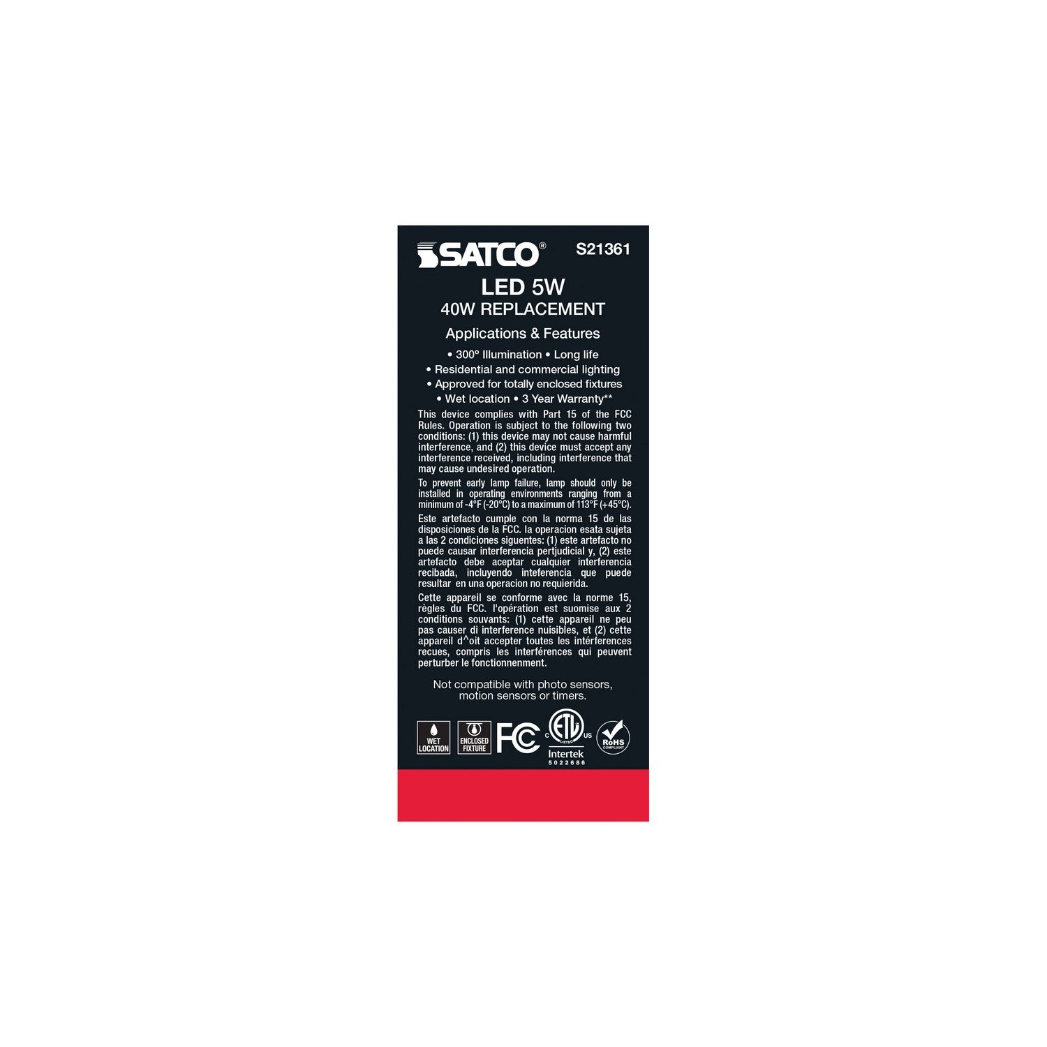 Satco - S21361 - Light Bulb - Clear