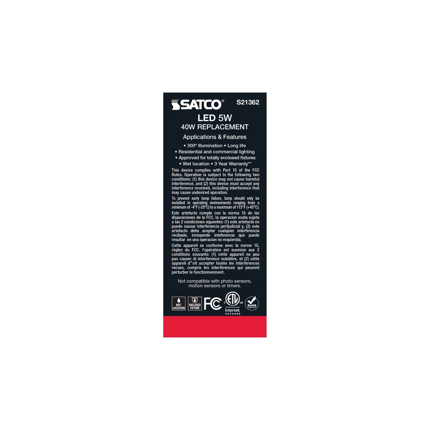 Satco - S21362 - Light Bulb - Clear
