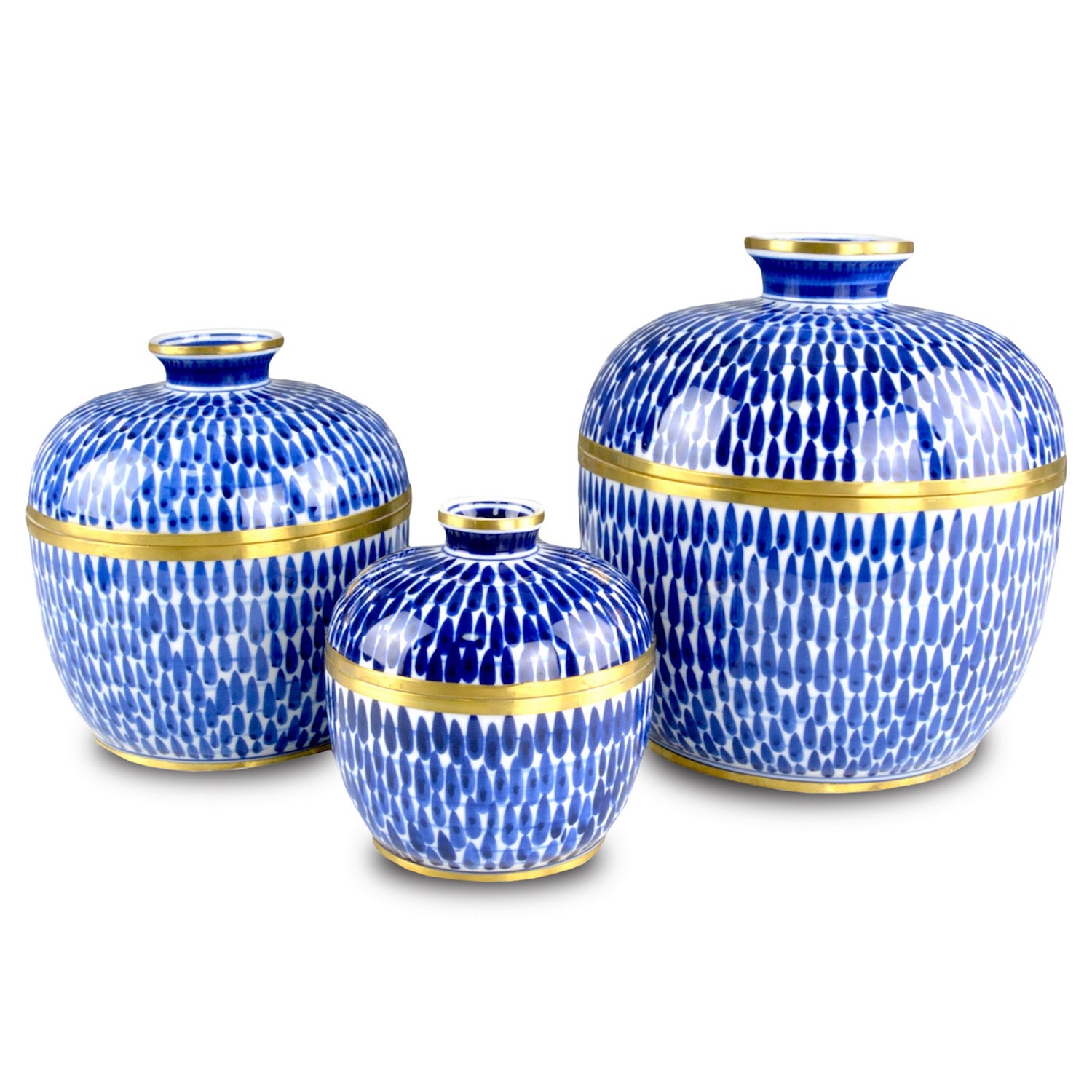 Currey and Company - 1200-0661 - Jar Set of 3 - Plavan - Blue/White/Brass