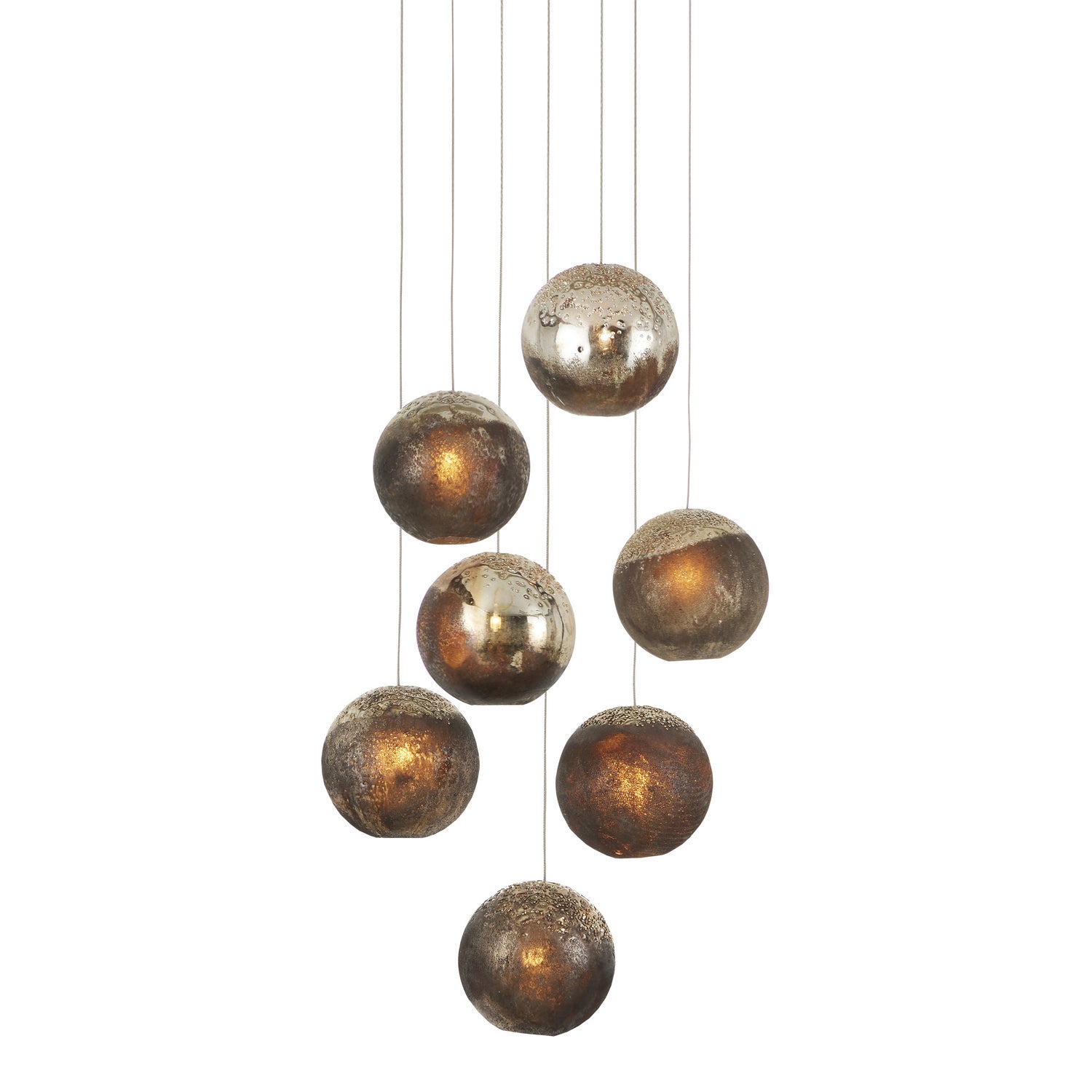 Currey and Company - 9000-1014 - Seven Light Pendant - Pathos - Antique Silver/Antique Gold/Matte Charcoal