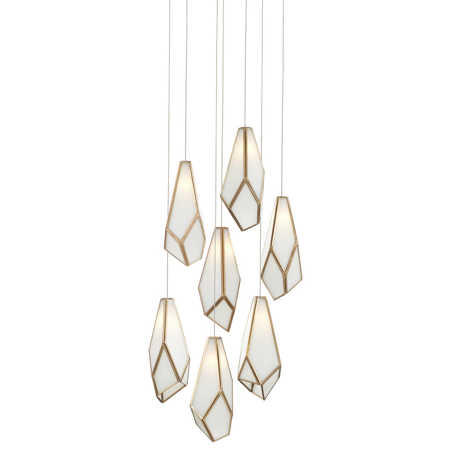 Currey and Company - 9000-1035 - Seven Light Pendant - Glace - White/Antique Brass