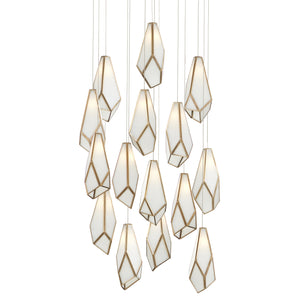 Currey and Company - 9000-1036 - 15 Light Pendant - Glace - White/Antique Brass