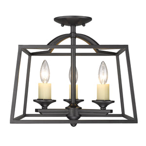 Golden - 3072-SF NB - Three Light Semi-Flush Mount - Athena NB - Natural Black