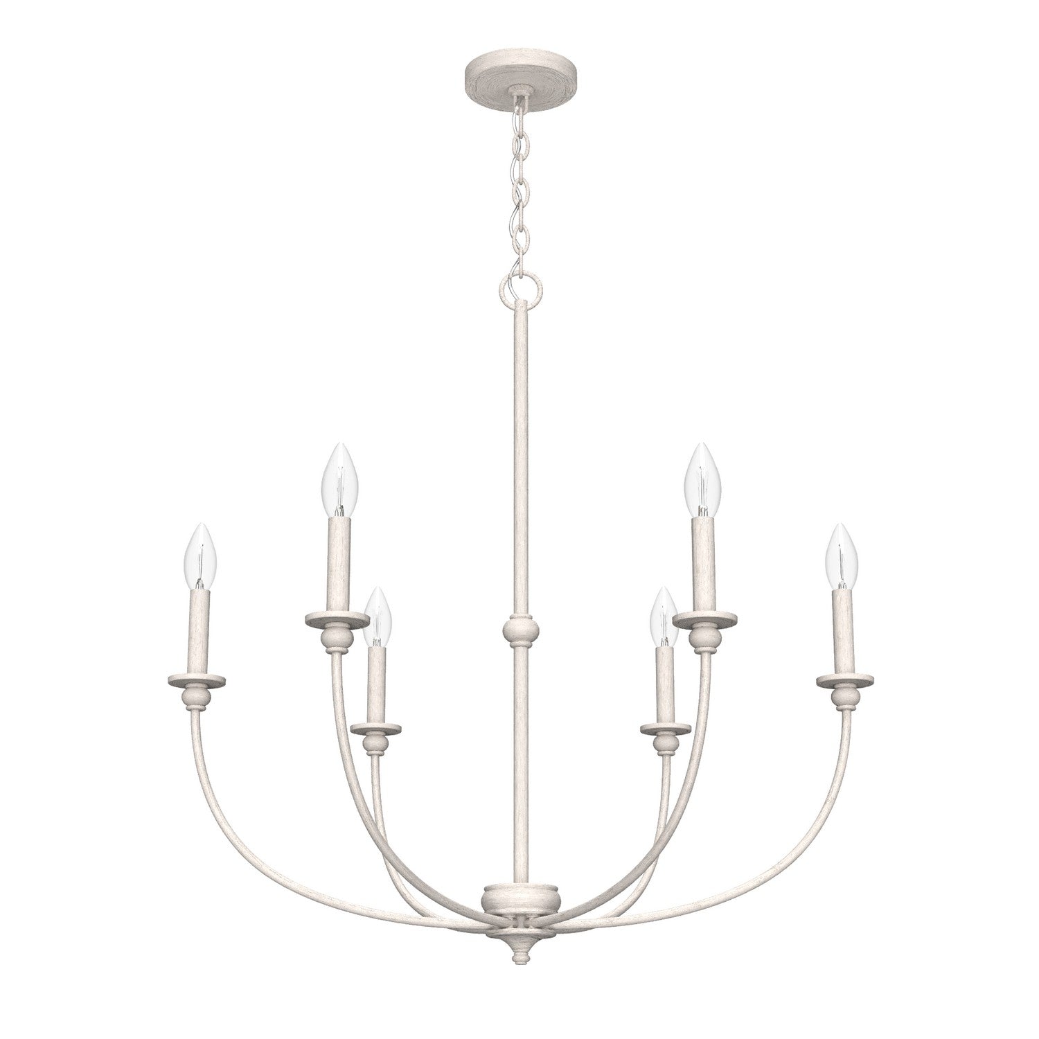 Hunter - 19635 - Six Light Chandelier - Southcrest - Distressed White