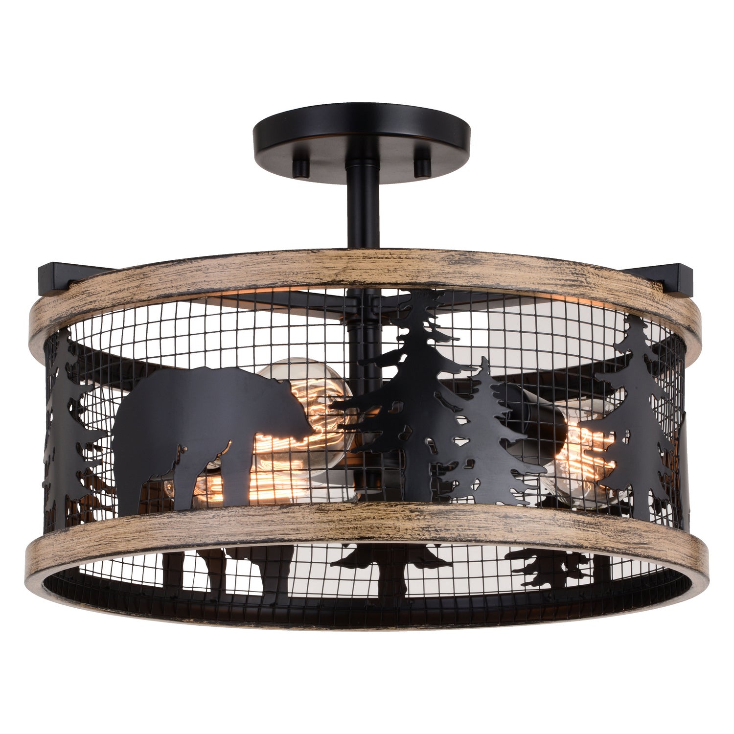 Vaxcel - C0263 - Three Light Semi-Flush Mount - Kodiak - Black and Burnished Teak