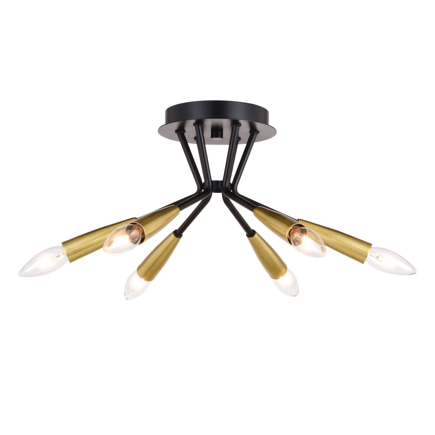 Vaxcel - C0264 - Six Light Semi-Flush Mount - Ellis - Matte Black and Satin Brass